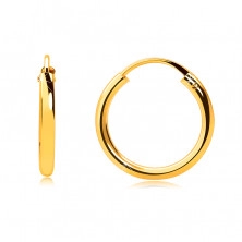 Zlaté okrúhle náušnice v 14K zlate - tenké oblé ramená, hladký a lesklý povrch, 13 mm