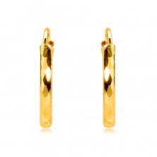 Náušnice v žltom 585 zlate - kruhy s bočným ryhovaním a diamantovým rezom, 12 mm