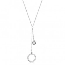 Oceľový náhrdelník - veľký obrys kruhu s kryštálikmi, plochý krúžok, prívesky v striebornej farbe