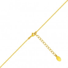 Náhrdelník z ocele v zlatej farbe - guličková retiazka, dva skrížené kruhy, perleťová gulička