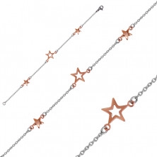 Náramok z ocele - tri hviezdy v medenej farbe, jemná retiazka