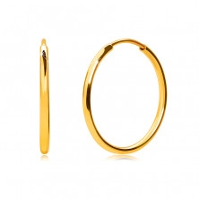 Zlaté okrúhle náušnice v 9K zlate - tenké oblé ramená, hladký a lesklý povrch, 15 mm