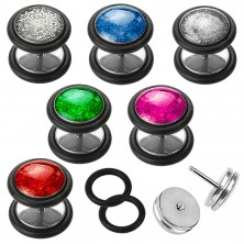 Fake plug z ocele 316L, okrúhly tvar, čierne gumičky, rôzne farby, 6 mm
