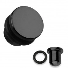  Plug do ucha z ocele 316L v čiernej farbe, čierna gumička, rôzne hrúbky