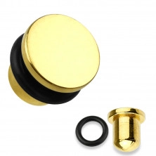 Plug do ucha z ocele 316L v zlatej farbe, čierna gumička, rôzne hrúbky