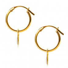 Zlaté náušnice v 14K zlate, kruhy s príveskom srdiečka, francúzsky zámok, 12 mm