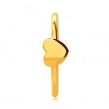 Zlatý 14K piercing do nosa, lesklý krúžok s drobným srdiečkom, 6 mm