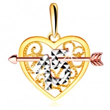 Prívesok z kombinovaného zlata v podobe srdca so šípom - ozdobený číslicou "15"