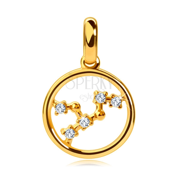 Prívesok z 585 žltého zlata, hviezdne znamenie Panna, číre zirkóny, kruh