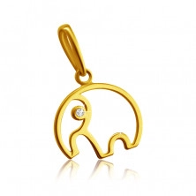 Prívesok z 9K žltého zlata - obrys sloníka s chobotom, číry zirkónik