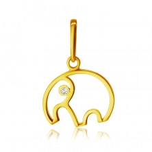 Prívesok z 9K žltého zlata - obrys sloníka s chobotom, číry zirkónik