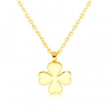 Náhrdelník zo žltého zlata 375 - štvorlístok so srdcovými listami, symbol šťastia