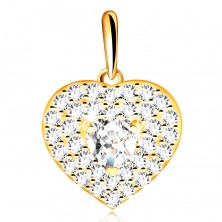Prívesok z 9K zlata - srdce zdobené trblietavými zirkónmi so vsadeným zirkónovým srdiečkom