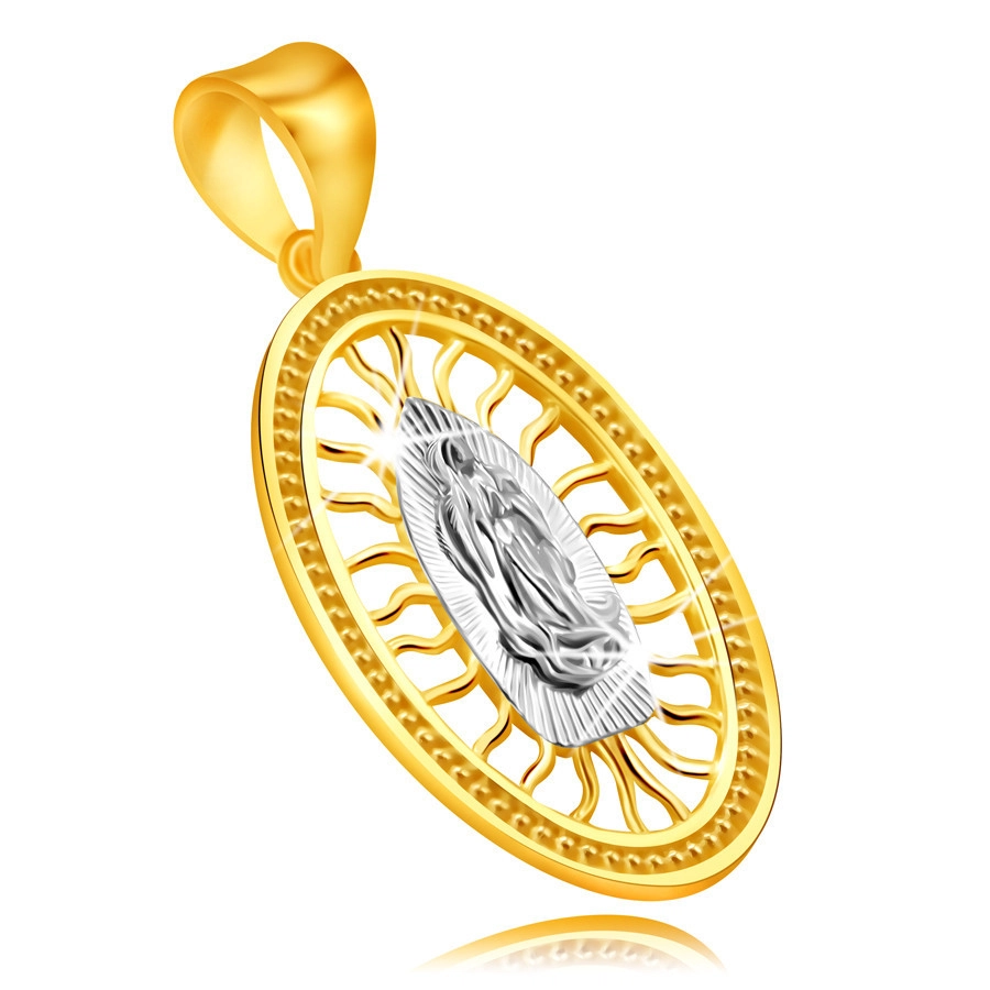 E-shop Šperky Eshop - Prívesok v kombinovanom zlate 375 - medailón s Pannou Máriou so spojenými rukami S4GG244.44