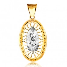 Prívesok v kombinovanom zlate 375 - medailón s Pannou Máriou so spojenými rukami