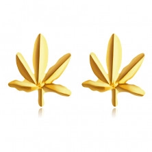 Náušnice z 9K žltého zlata - marihuanové listy, puzetky