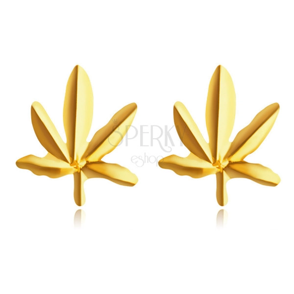 Náušnice z 9K žltého zlata - marihuanové listy, puzetky