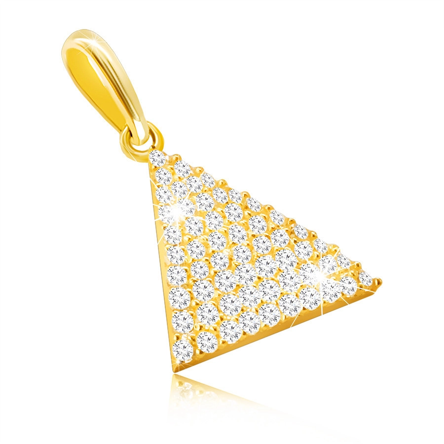 Zlatý 9K prívesok - rovnoramenný trojuholník, drobné okrúhle zirkóniky, oválne očko
