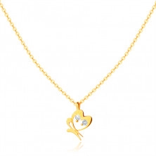 Zlatý 9K náhrdelník - lesklá retiazka, jemný obrys motýlika s hladkým povrchom a čírymi zirkónikmi