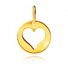 Prívesok zo žltého 9K zlata - lesklý kruh s výrezom srdca 