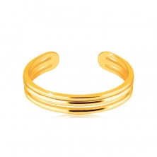 Prsteň zo žltého zlata 375 s otvorenými ramenami - tri tenké hladké prúžky