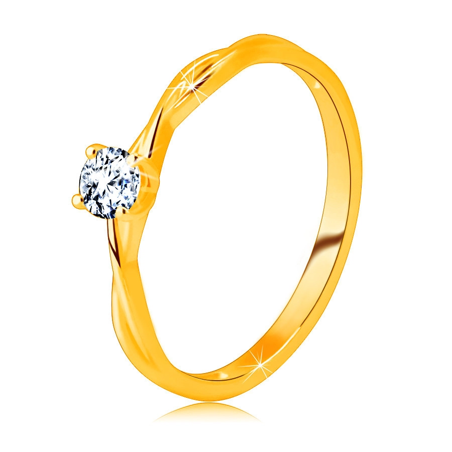 Zásnubný prsteň v žltom 9K zlate - brúsený zirkón čírej farby vsadený v prsteni - Veľkosť: 51 mm