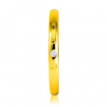 Obrúčka v žltom 9K zlate - nápis "LOVE" so zirkónom, hladký povrch, 1,5 mm 