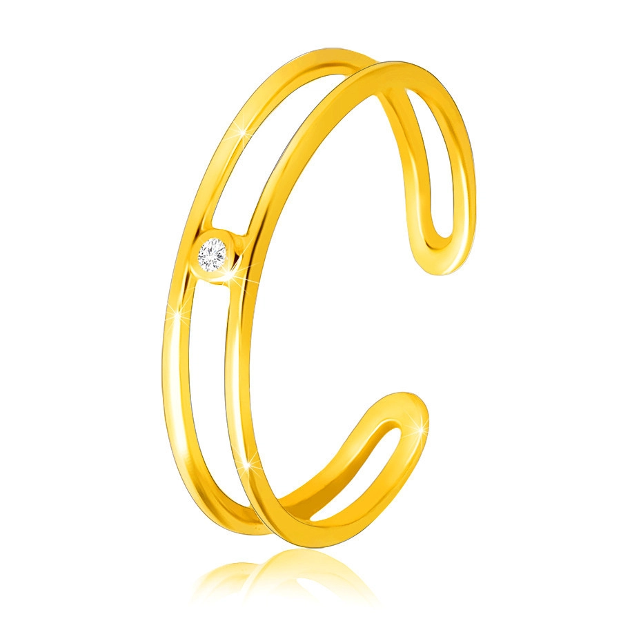 Prsteň zo žltého 9K zlata - tenké otvorené ramená, číry zirkón - Veľkosť: 49 mm