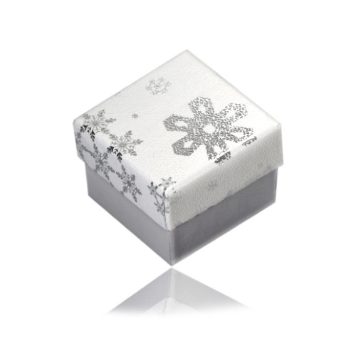 Darčeková krabička na náušnice alebo prsteň - zimný motív, bielo-strieborná farebná kombinácia, vločky