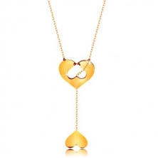Zlatý 14K náhrdelník - srdiečko s výrezom, krátka retiazka s príveskom