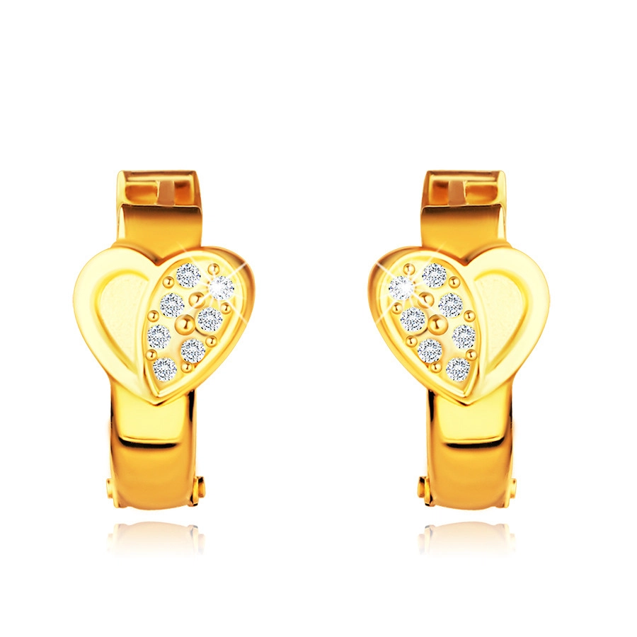 E-shop Šperky Eshop - Zlaté 14K kĺbové náušnice, srdiečko so zirkónmi, kruhy 10 mm S2GG242.33