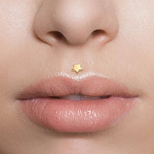 Piercing zo žltého 14K zlata do ucha, nosa, pery - malá hviezdička, priesvitný Bioflex