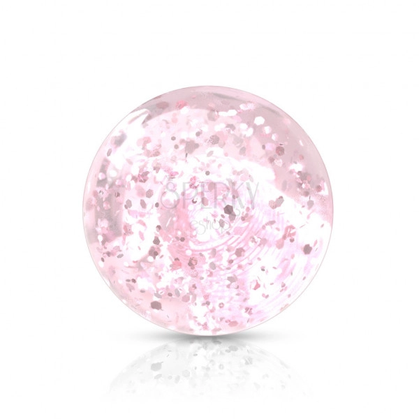 Plastová priehľadná gulička na piercing s ružovými flitrami, 5 mm, sada 10 ks
