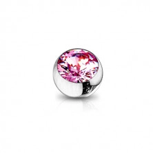 Náhradná oceľová gulička na piercing so závitom - ružový zirkón, 3 mm, sada 10 ks