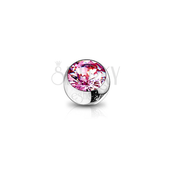 Náhradná oceľová gulička na piercing so závitom - ružový zirkón, 3 mm, sada 10 ks