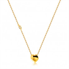 Zlatý 14K náhrdelník s diamantom - hladké lesklé srdce, okrúhla objímka, retiazka s očkami