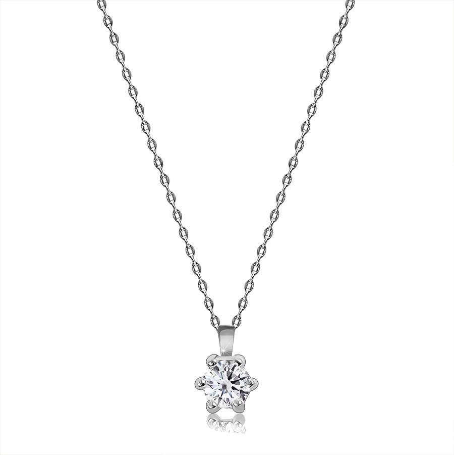E-shop Šperky Eshop - Briliantový náhrdelník z bieleho 14K zlata - brúsený okrúhly diamant, kotlík s úchytmi, tenká retiazka S3BT509.69