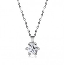 Briliantový náhrdelník z bieleho 14K zlata - brúsený okrúhly diamant, kotlík s úchytmi, tenká retiazka