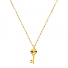 Diamantový náhrdelník zo žltého 585 zlata - srdiečkový kľúčik, okrúhly briliant, tenká retiazka 