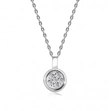 Briliantový náhrdelník z bieleho 14K zlata - okrúhla objímka, číre diamanty, tenká retiazka