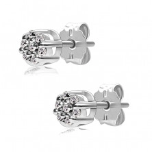 Diamantové náušnice z bieleho 14K zlata - krúžok s drobnými briliantmi, puzetky