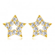 Diamantové náušnice z 585 žltého zlata - kontúra hviezdičky, okrúhle brilianty, puzetky 