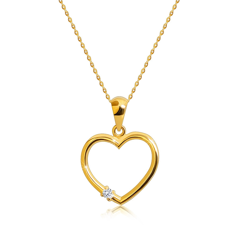 E-shop Šperky Eshop - Briliantový náhrdelník z 375 zlata - kontúra srdca s diamantom, jemná retiazka S3BT509.01
