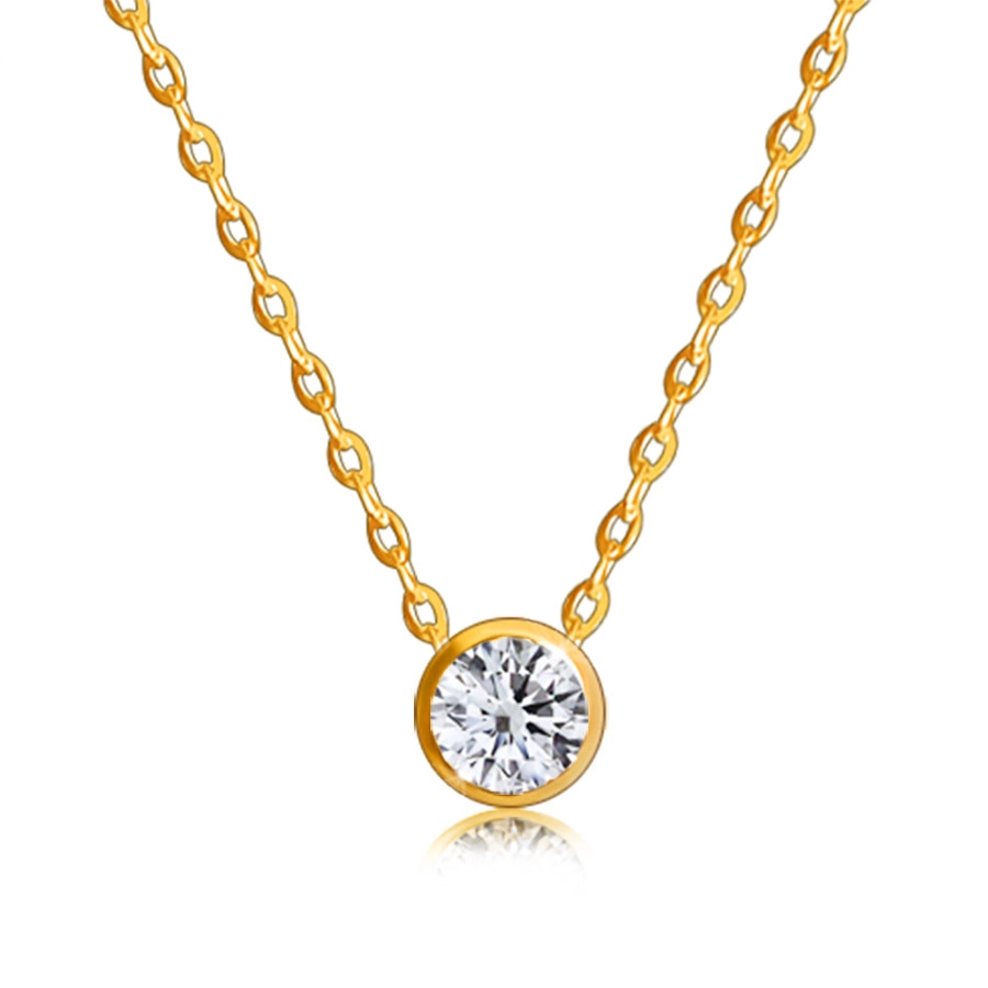 E-shop Šperky Eshop - Briliantový náhrdelník z 9K zlata - okrúhly diamant v lesklej objímke, tenká retiazka S3BT509.04