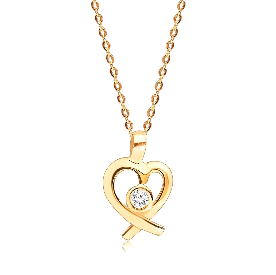 E-shop Šperky Eshop - Briliantový náhrdelník zo žltého 375 zlata - okrúhly briliant v obryse srdca, tenká retiazka S3BT509.40