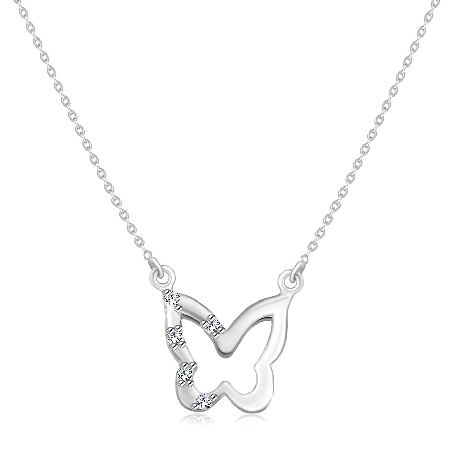 E-shop Šperky Eshop - Diamantový náhrdelník v bielom zlate 375 - prívesok v tvare motýľa s piatimi briliantmi na krídle S3BT509.44