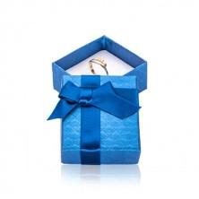 Perleťovomodrá krabička na šperk - jemná štvorčeková textúra, saténová stuha s mašľou tmavomodrej farby