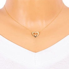 Briliantový náhrdelník zo žltého 14K zlata - silueta srdca s výrezom, okrúhly diamant v spodnej časti