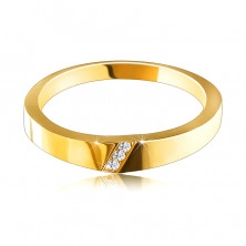 Zlatý prsteň v 14K zlate - diagonálny zárez s osadenými zirkónmi