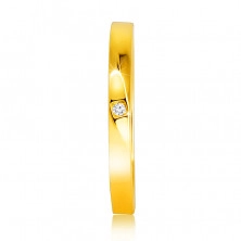 Prsteň zo 14K žltého zlata - jemne skosené ramená, číry zirkón